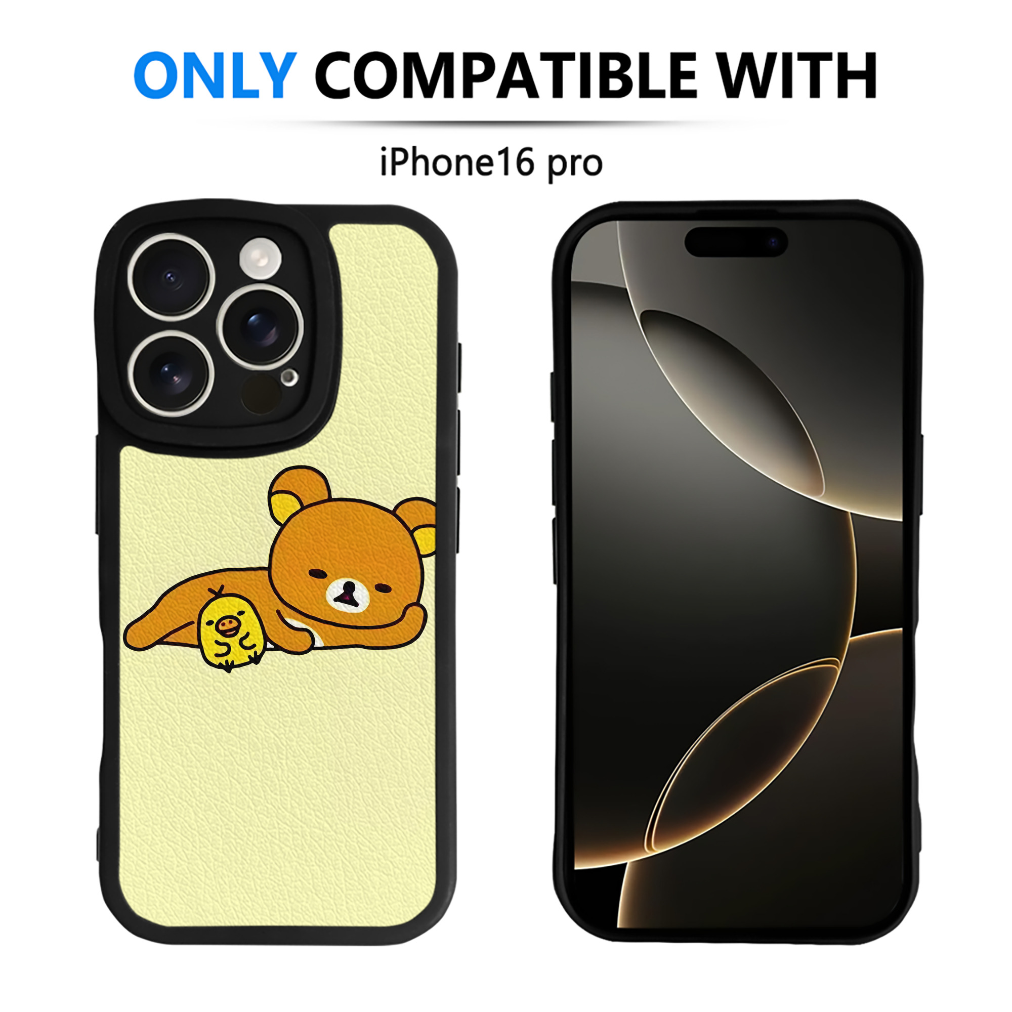 （画像用） リラックマ リラックマ キイロイトリ Rilakkuma Korilakkuma Kiiroitori 【iPhone 16シリーズ対応】シリコンスマホケース（レザー調） 材質：シリコン